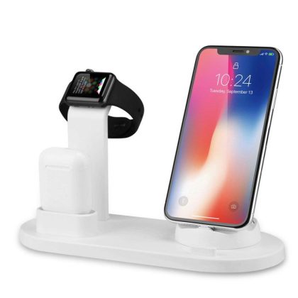 Wholesale 3-in-1  Charger Portable Multi-function Mobile Phone Holder Charging Stand Compatible For Iphone + Airpods + Iwatch (iwatch 1/2 / 3 / 4) White  |   Wireless Chargers Cell Phone Accessories White