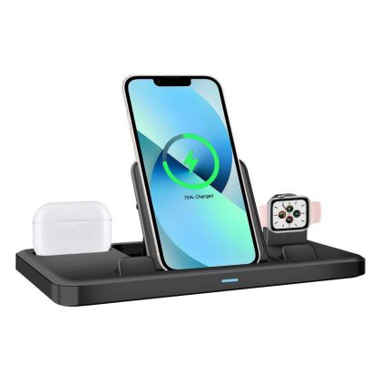 Wholesale 3-in-1 Charger Wireless Charging Station Mobile Phone Holder Compatible For Iphone Airpods Iwatch Tablet black  |   Mounts & Holders Cell Phone Accessories Black