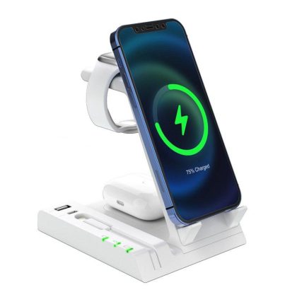 Wholesale 3-in-1 Wireless Charger Stand 15w Fast Charging Dock Station Compatible For Ios Headphones Watches Phones White  |   Wireless Chargers Cell Phone Accessories White