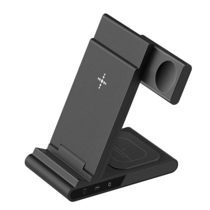 Wholesale 3-in-1 Wireless Charger Stand Fast Charging Dock Station Folding Vertical Base for iPhone iWatch Headset Black  |   Wireless Chargers Cell Phone Accessories Black