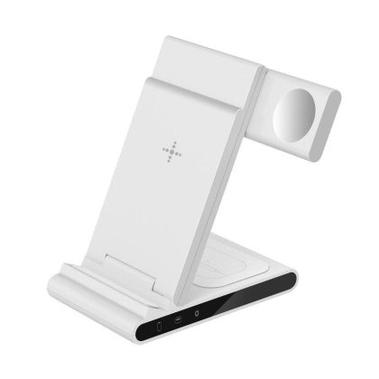 Wholesale 3-in-1 Wireless Charger Stand Fast Charging Dock Station Folding Vertical Base for iPhone iWatch Headset White  |   Wireless Chargers Cell Phone Accessories White