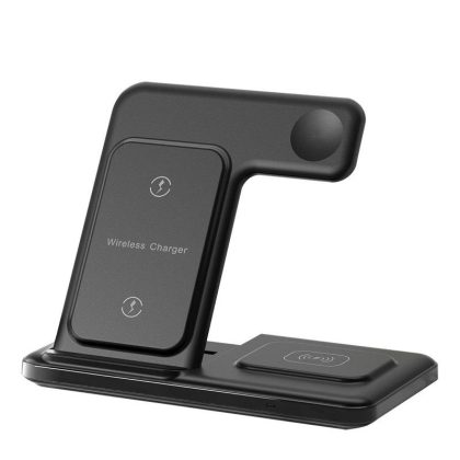 Wholesale 3-in-1 Wireless Charger Stand Fast Charging Vertical Base Bracket Compatible for Iphone Iwatch Airpods Black  |   Wireless Chargers Cell Phone Accessories Black