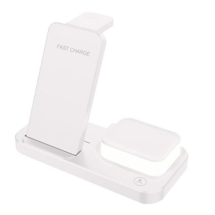 Wholesale 3-in-1 Wireless Charging Station With Led Night Light Foldable Charger Stand Compatible For Iwatch Iphone Airpods White  |   Wireless Chargers Cell Phone Accessories White