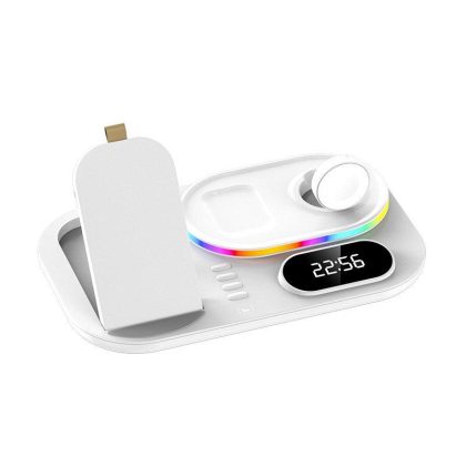 Wholesale 4 In 1 Alarm Clock Wireless  Charger For Airpods Pro Iwatch Rgb Led Fast Charging Station For Iphone White  |   Mounts & Holders Cell Phone Accessories Mounts & Holders