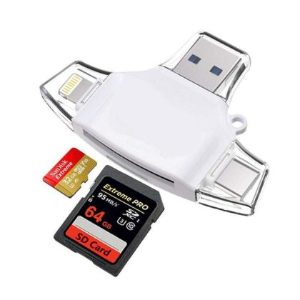 Wholesale 4-in-1 Card Reader for Lightning+Micro USB+USB3.0+Type-C Interface for iPhone iPad Android Mac Smartphones white  |   Other Phone Accessories Cell Phone Accessories Other Phone Accessories