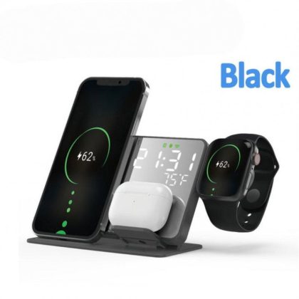 Wholesale 4 in 1 Wireless Charging Station Wireless Charger Dock Stand for iPhone 14 Pro Max Watch 5 Earphones Black  |   Wireless Chargers Cell Phone Accessories Black