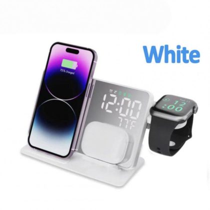 Wholesale 4 in 1 Wireless Charging Station Wireless Charger Dock Stand for iPhone 14 Pro Max Watch 5 Earphones White  |   Wireless Chargers Cell Phone Accessories White