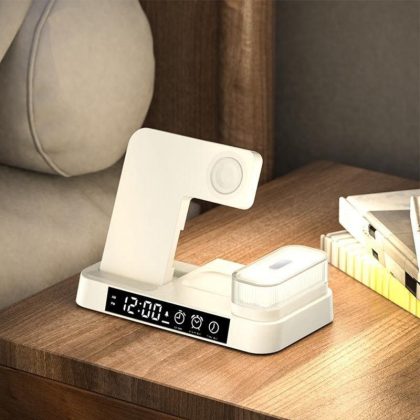 Wholesale 4-in-1 Wireless Fast Charger Alarm Clock RGB Night Light Wireless Charging Station for Watch Phone White for IOS  |   Wireless Chargers Cell Phone Accessories White compatible for ios