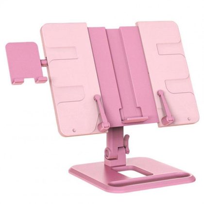 Wholesale Book Stand Adjustable Reading Stand With Rotating Base Page Clips Non-Slip Elevating Foldable Book Shelf For Laptop Display Textbook Recipe Book pink  |   Mounts & Holders Cell Phone Accessories Mounts & Holders