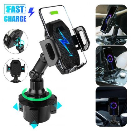 Wholesale Car Cup Holder Mount Qi Wireless Charger Adjustable Quick Charging Stand Base For Phone black  |   Mounts & Holders Cell Phone Accessories Black