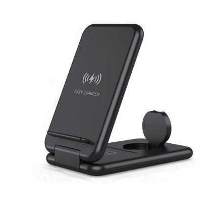 Wholesale Folding 3-in-1 Wireless Charger Stand 15w Fast Charging Dock Station for Watch Earphone Mobile Phone Black  |   Wireless Chargers Cell Phone Accessories Black