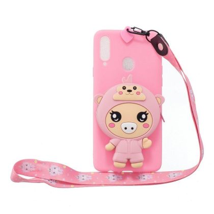 Wholesale For Samsung A10S A20S TPU Full Protective Cartoon Mobile Phone Cover with Coin Purse+Hanging Lanyard 3 deep pink piglets  |   Phone cases Cell Phone Accessories 3 deep pink piglets + Samsung A20S