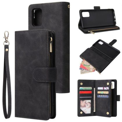 Wholesale For Samsung A51 Case Smartphone Shell Precise Cutouts Zipper Closure Wallet Design Overall Protection Phone Cover  Black  |   Phone cases Cell Phone Accessories Black