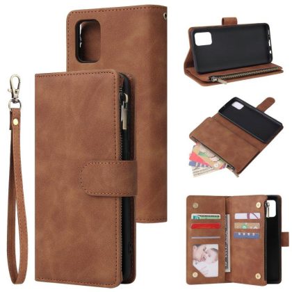 Wholesale For Samsung A51 Case Smartphone Shell Precise Cutouts Zipper Closure Wallet Design Overall Protection Phone Cover  Brown  |   Phone cases Cell Phone Accessories Brown