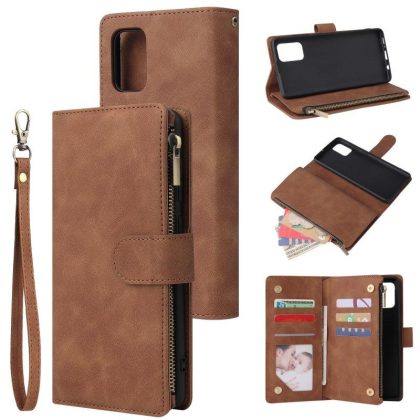 Wholesale For Samsung A71 Case Smartphone Shell Precise Cutouts Zipper Closure Wallet Design Overall Protection Phone Cover  Brown  |   Phone cases Cell Phone Accessories Brown