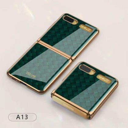 Wholesale For Samsung Galaxy Z flip Foldable Cellphone Shell Electroplated Painted Folding Phone Case A13 woven green pattern  |   Phone cases Cell Phone Accessories A13 woven green pattern