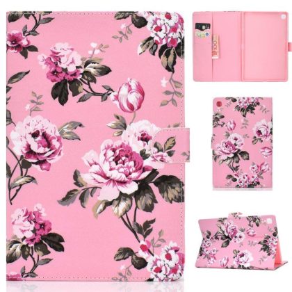 Wholesale For Samsung T510/T515 Laptop Protective Case with Front Snap Cute Cartoon Color Painted Smart Stay PU Cover  Pink flower  |   Phone cases Cell Phone Accessories Phone cases