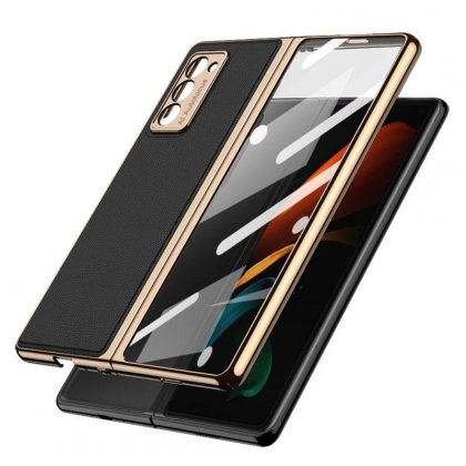 Wholesale For Samsung  Z  Fold2 Mobile  Phone  Cover Pu All-inclusive Anti-drop Leather Folding Tempered Glass Screen Protector Golden  |   Phone cases Cell Phone Accessories Golden