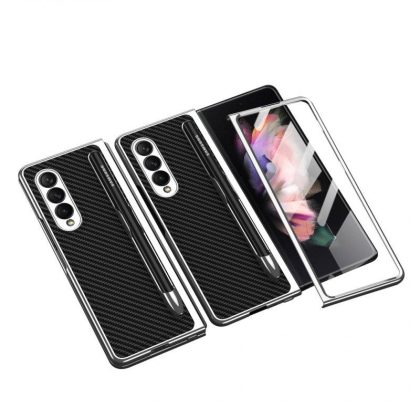 Wholesale Leather Folding Mobile Phone  Case All-inclusive Anti-drop Creative Pen Slot Mobile Phone Cover Compatible For Zfold3/w22 Carbon Fiber  |   Phone cases Cell Phone Accessories Carbon Fiber