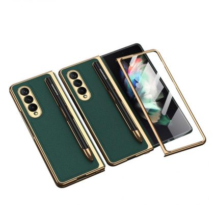 Wholesale Leather Folding Mobile Phone  Case All-inclusive Anti-drop Creative Pen Slot Mobile Phone Cover Compatible For Zfold3/w22 green  |   Phone cases Cell Phone Accessories Green