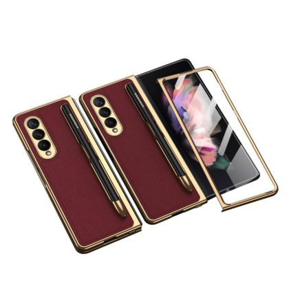 Wholesale Leather Folding Mobile Phone  Case All-inclusive Anti-drop Creative Pen Slot Mobile Phone Cover Compatible For Zfold3/w22 wine red  |   Phone cases Cell Phone Accessories Phone cases