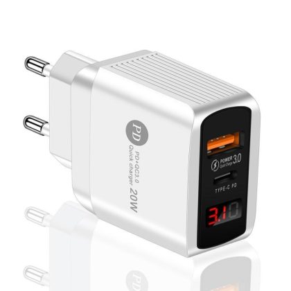 Wholesale Mobile Phone  Charging  Head PD 20W+QC 3.0 Digital Display Dual Port Fast Charge Charger White_EU  |   Adapters & Chargers Adapters & Chargers Adapters & Chargers