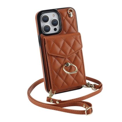 Wholesale Phone Case With Adjustable Ring Holder Lanyard Wallet Bag Phone Case Protective Shockproof Leather Case For IPhone 15 brown iPhone15  |   Phone cases Cell Phone Accessories Brown + IPhone15