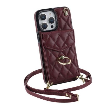 Wholesale Phone Case With Adjustable Ring Holder Lanyard Wallet Bag Phone Case Protective Shockproof Leather Case For IPhone 15 Claret iPhone15plus  |   Phone cases Cell Phone Accessories Claret + IPhone15plus