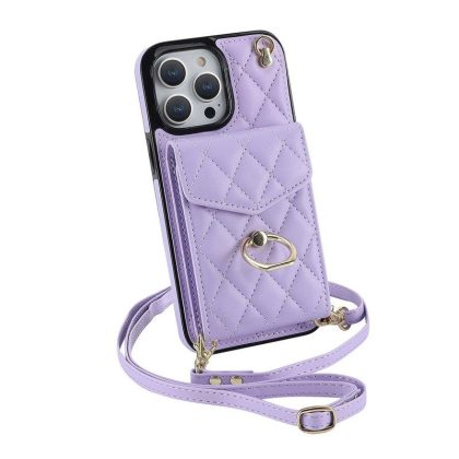 Wholesale Phone Case With Adjustable Ring Holder Lanyard Wallet Bag Phone Case Protective Shockproof Leather Case For IPhone 15 light purple iPhone15Pro  |   Phone cases Cell Phone Accessories Light purple + IPhone15Pro