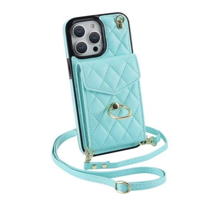 Wholesale Phone Case With Adjustable Ring Holder Lanyard Wallet Bag Phone Case Protective Shockproof Leather Case For IPhone 15 Mint Green iPhone15  |   Phone cases Cell Phone Accessories Mint Green + IPhone15