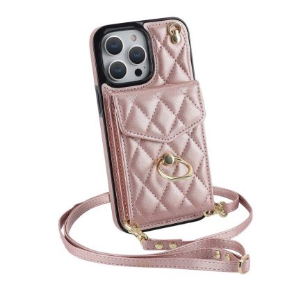 Wholesale Phone Case With Adjustable Ring Holder Lanyard Wallet Bag Phone Case Protective Shockproof Leather Case For IPhone 15 rose gold iPhone15plus  |   Phone cases Cell Phone Accessories Phone cases