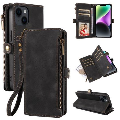 Wholesale Phone Case With Card Holder Magnetic Closure Zipper Pouch PU Leather Stand Shockproof Case Compatible For IPhone 15 black iPhone 15  |   Phone cases Cell Phone Accessories Black + IPhone 15