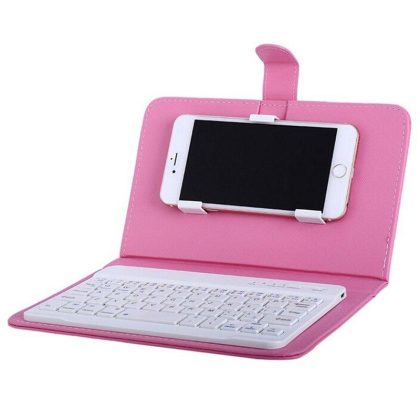 Wholesale Portable PU Leather Wireless Keyboard Case for iPhone with Bluetooth Keyboard for 4.2-6.8 Inch Phones  pink_Bluetooth keyboard + leather case  |   Phone cases Cell Phone Accessories Phone cases