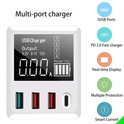 Wholesale Portable Qc3.0 4 Ports Usb  Charger Multi-port Charger 40w Fast Charging Compact Design Mobile Phone Adapter With Led Display U.S plug  |   Adapters & Chargers Adapters & Chargers Adapters & Chargers