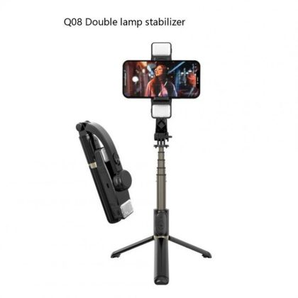 Wholesale Q08 Stabilizer Smartphone Bluetooth Selfie Stick Mini Gimbal Tripod with Led Fill Light Black Dual Lamp Stabilizer  |   Mounts & Holders Cell Phone Accessories Black + Q08d Dual Lamp Stabilizer