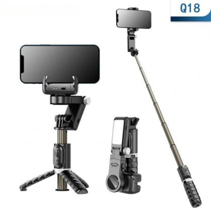 Wholesale Q18 Mobile Phone Selfie Stick Anti-shake Hand-held Single-axis Gimbal Stabilizer with Fill Light Black  |   Mounts & Holders Cell Phone Accessories Black