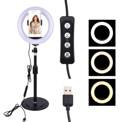 Wholesale Round LED Fill Light Dimmable Telescopic Stand for Mobile Phone Video Live Selfie Photography black  |   Mounts & Holders Cell Phone Accessories Black