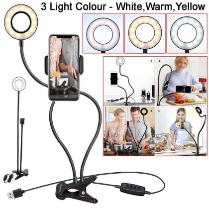 Wholesale Selfie Flash Ring Light Mobile Phone Holder 24 LED Camera Long Arm USB Clip black  |   Mounts & Holders Cell Phone Accessories Black