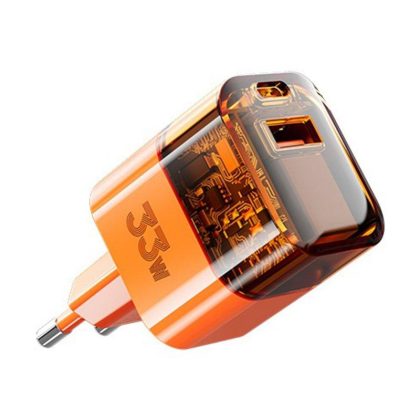 Wholesale Transparent USB Wall Charger Block 33W Dual Port PD Power Fast Type C Charging Block Adapter For Laptops Smart Phone Tablet EU plug orange  |   Adapters & Chargers Adapters & Chargers Adapters & Chargers