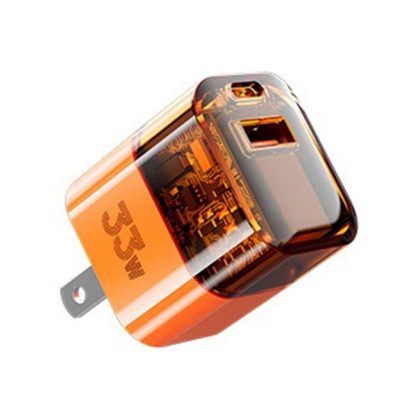 Wholesale Transparent USB Wall Charger Block 33W Dual Port PD Power Fast Type C Charging Block Adapter For Laptops Smart Phone Tablet US plug orange  |   Adapters & Chargers Adapters & Chargers Adapters & Chargers