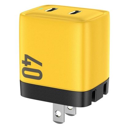 Wholesale U128 USB C Wall Charger Block 40W Pd Power Fast Type C Charging Block Plug Double Ports Adapter US Plug Yellow  |   Adapters & Chargers Adapters & Chargers Adapters & Chargers