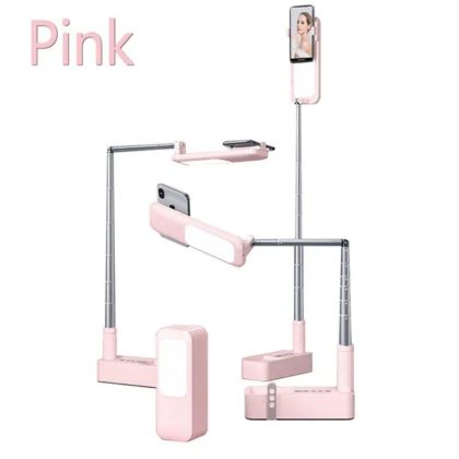 Wholesale V6 Phone Holder with Wireless Dimmable Selfie Fill Light Lamp Retractable Cell Phone Stand Pink  |   Mounts & Holders Cell Phone Accessories Mounts & Holders