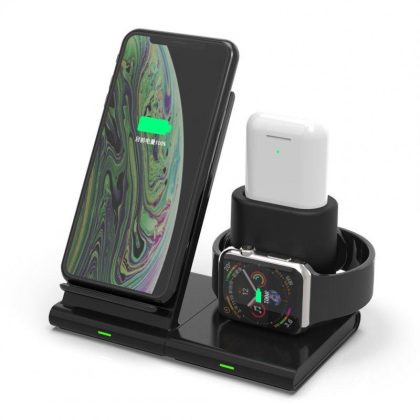 Wholesale Wireless Charger Magnetic 3-in-1 Fast Charging Dock Bracket Compatible For Ios Phone Watch Headphone Black  |   Wireless Chargers Cell Phone Accessories Black