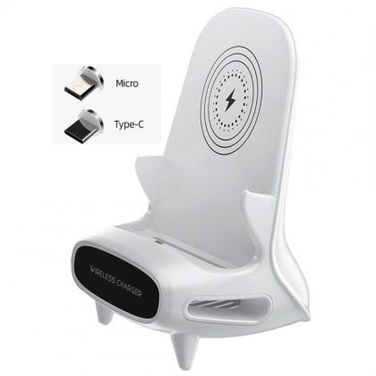 Wholesale Wireless Charging Station Multifunctional Wireless Fast Charging Station Portable Mini Chair Wireless Charger Holder For All 4-11 Inch Phones Tablet White With Magnetic Heads  |   Wireless Chargers Cell Phone Accessories White With Magnetic Heads