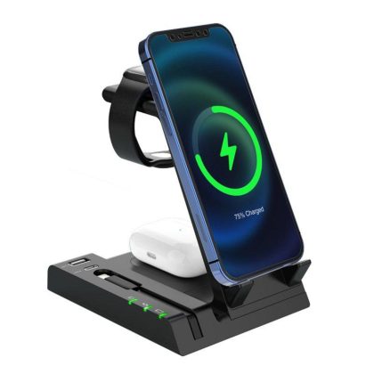 Wholesale 3-in-1 Wireless Charger Stand 15w Fast Charging Dock Station Compatible For Ios Headphones Watches Phones Black  |   Wireless Chargers Cell Phone Accessories Black