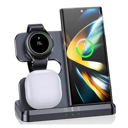 Wholesale 3 in 1 Wireless Charging Station Multiple Devices Wireless Charger Dock with Type C Cable Black  |   Wireless Chargers Cell Phone Accessories Black